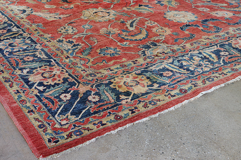 11'8" x 16'1" Rust & Blue Hand-Woven Persian Rug