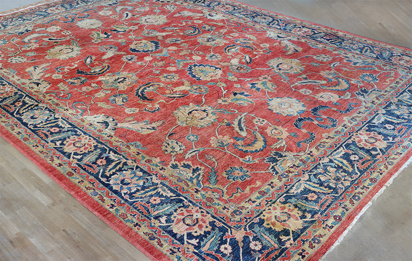 11'8" x 16'1" Rust & Blue Hand-Woven Persian Rug