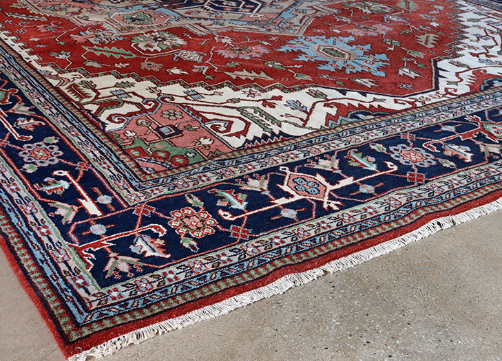 11'10" x 17'10" Deep Blue & Rust Hertiz Style Rug
