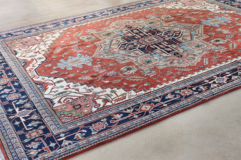 11'10" x 17'10" Deep Blue & Rust Hertiz Style Rug