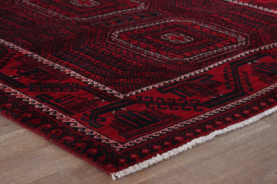 3' X 6' Red Square Pattern Persian Rug
