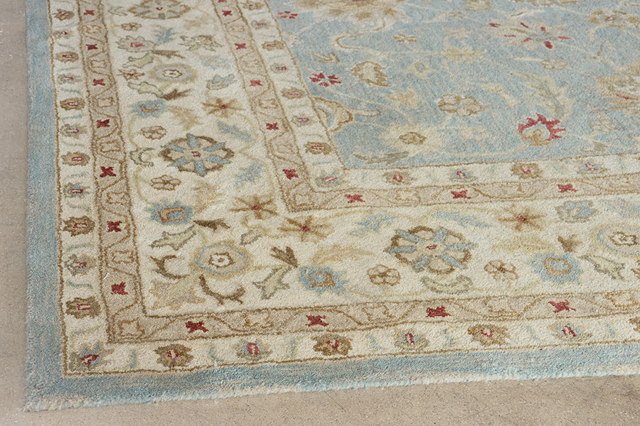 8'3' x 11' Blue and Beige Wool Pile Oriental Style