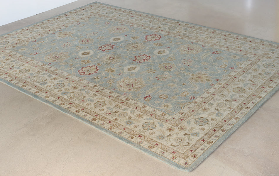 8'3' x 11' Blue and Beige Wool Pile Oriental Style