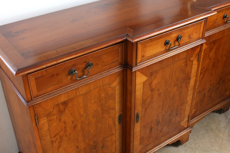 SB44 Yew Wood Breakfront Console Cabinet, Circa 1960 