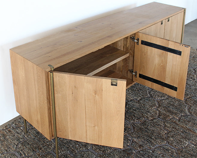 Danish Modern Natural Oak Sideboard With Brass Legs