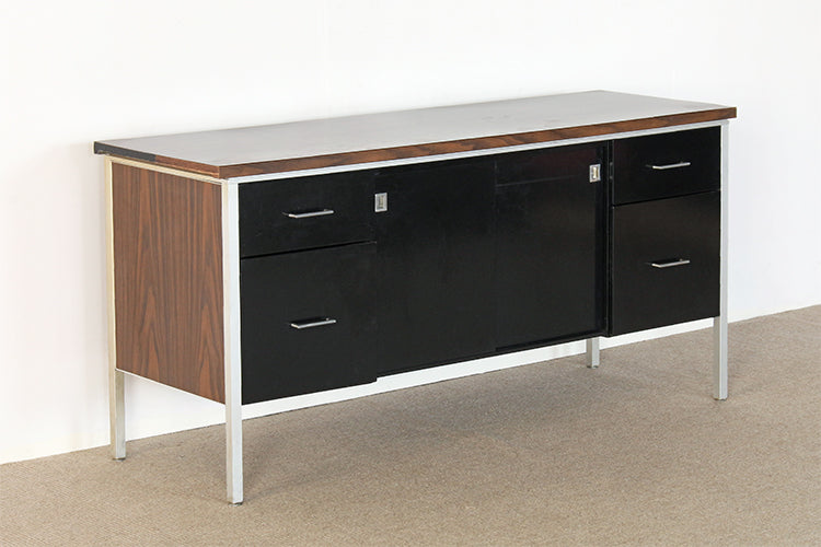 Black Metal And Walnut Laminate Sideboard