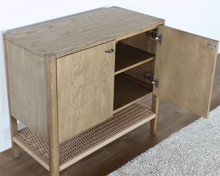 Danish Style Ash Entry Cabinet with Woven Shelf