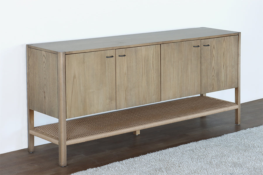 Danish Style Ash Long Sideboard with Woven Shelf