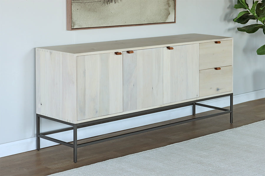 Light Poplar Long Sideboard with Leather Pulls