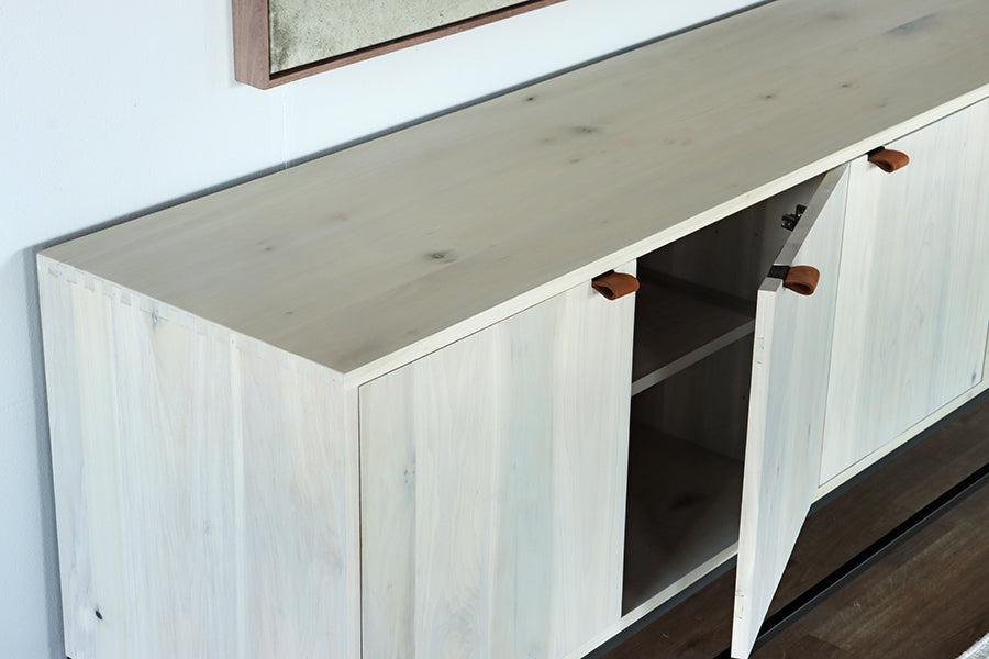 Light Poplar Long Sideboard with Leather Pulls