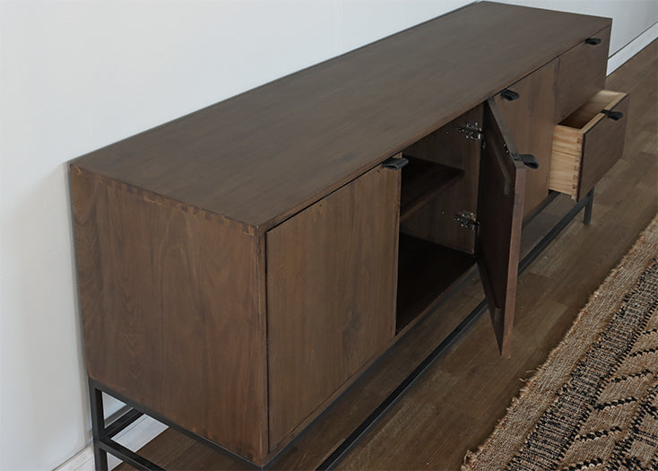 Auburn Poplar Long Sideboard with Leather Pulls