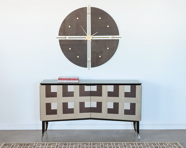 Black Sideboard w/ Square Inlay Pattern Doors
