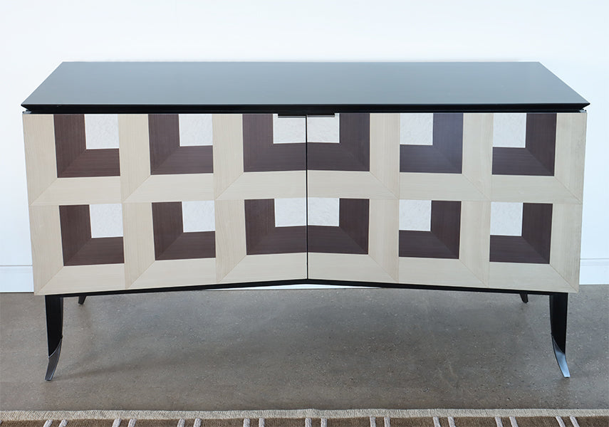 Black Sideboard w/ Square Inlay Pattern Doors