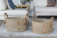 SBASK10 - Set Of 2 Seagrass Woven Nesting Baskets With Handles