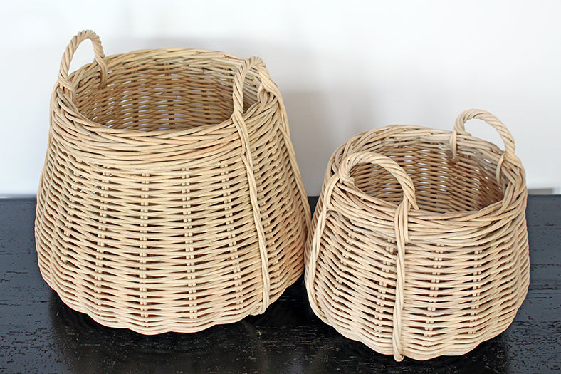 SBASK12 - Set Of 2 Antique Honey Rattan Baskets