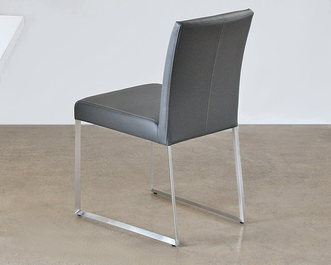 Gray Leatherette and Polished Stainless Steel Dining Chair