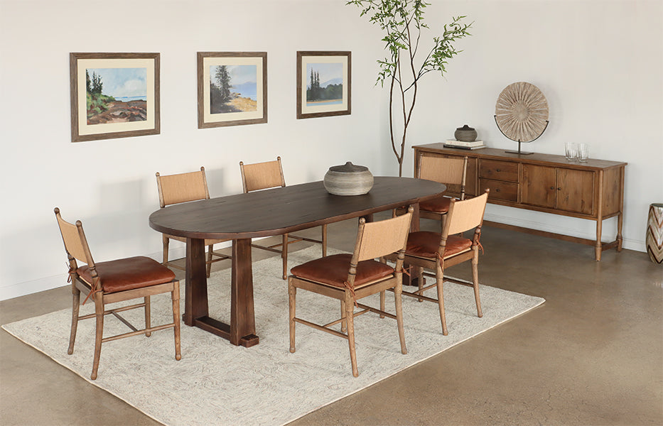 Walnut Side Chair with Cord Back and Leather Seat