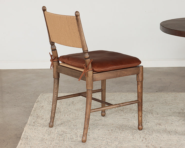 Walnut Side Chair with Cord Back and Leather Seat