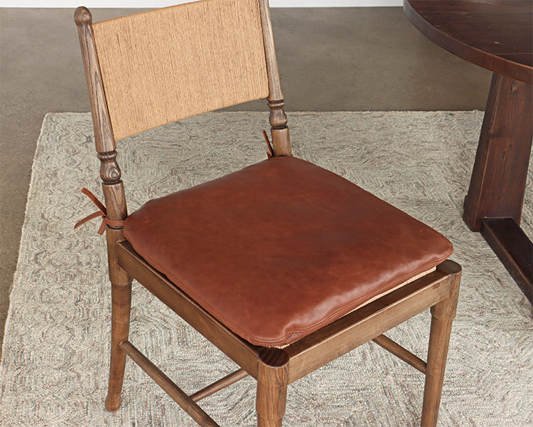 Walnut Side Chair with Cord Back and Leather Seat