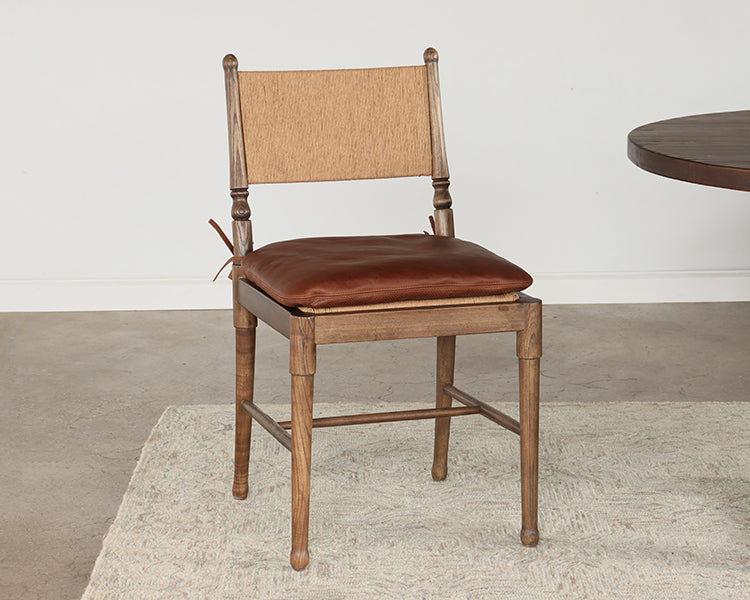 Walnut Side Chair with Cord Back and Leather Seat