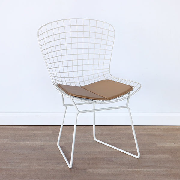 Bertoia Style White Wire Side Chair with White Seat Cushion