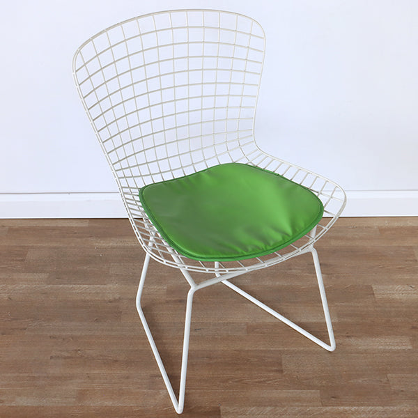 Bertoia Style White Wire Side Chair with White Seat Cushion
