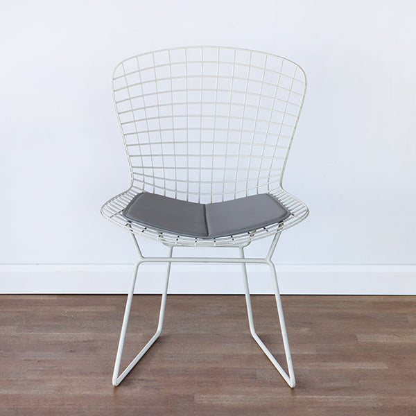 Bertoia Style White Wire Side Chair with White Seat Cushion