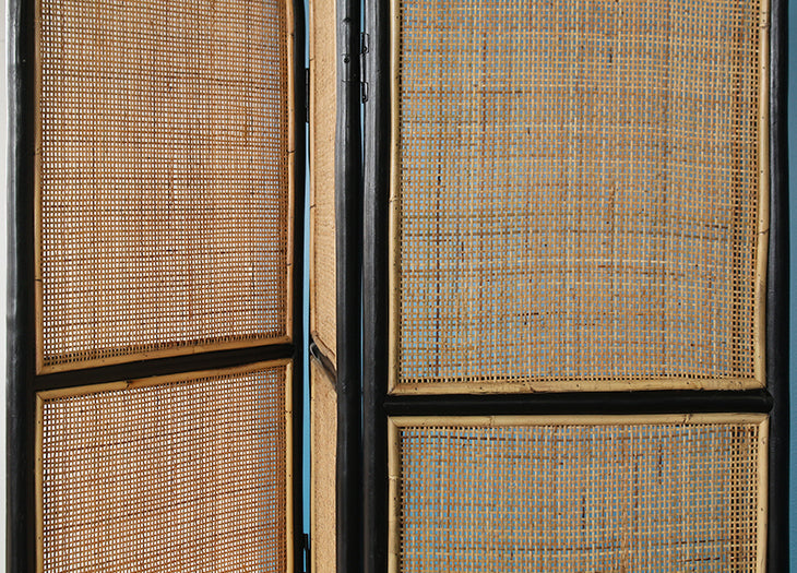 Black Rattan And Cane 3 Panel Screen