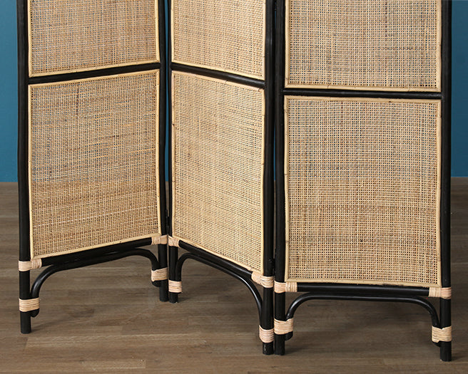 Black Rattan And Cane 3 Panel Screen