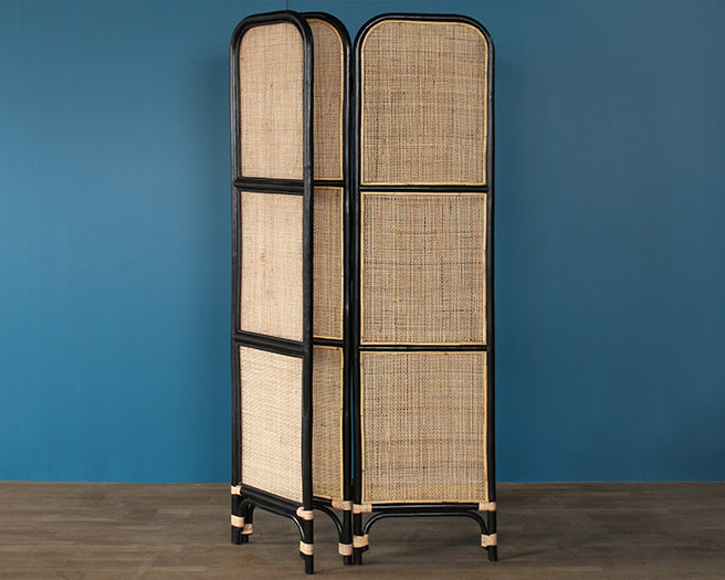 Black Rattan And Cane 3 Panel Screen