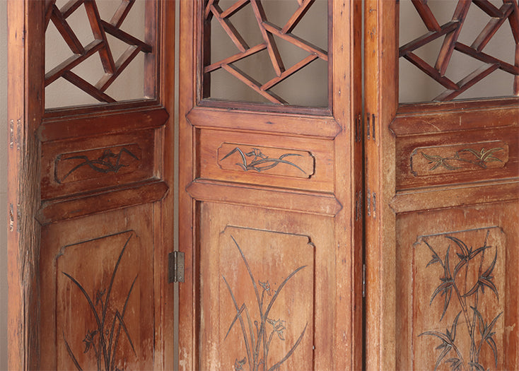 3 Panel Vintage Wooden Chinoiserie Screen