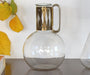 SDECA02 Set of 3 Mid-Century Pyrex Glass and Brass Decanters, Vintage 1950's