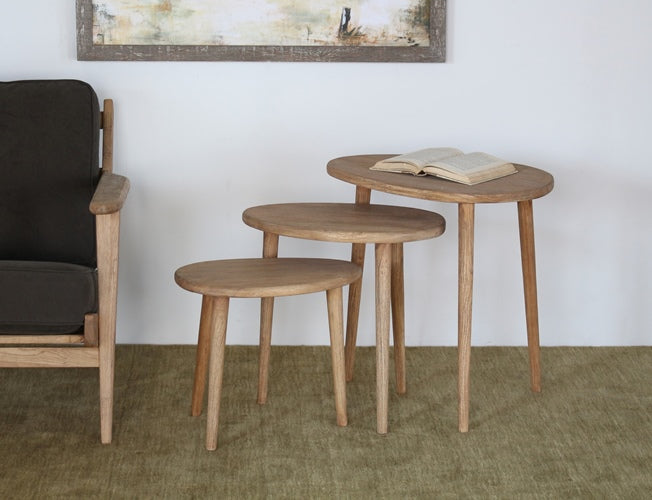 Set of 3 Hardwood Nesting Tables in Natural Finish