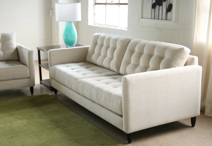 Tufted Vanilla James Sofa with Walnut Legs