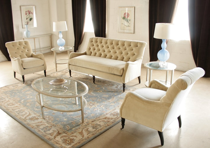 Blond Velvet Tufted Club Chair