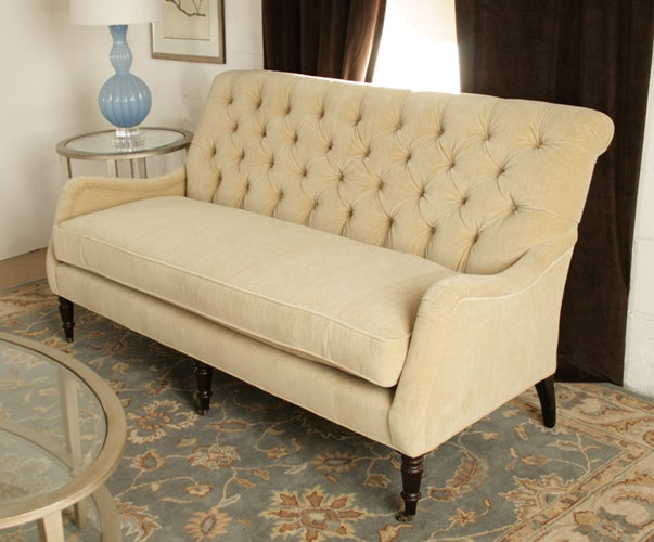 Blond Velvet Tufted Sofa