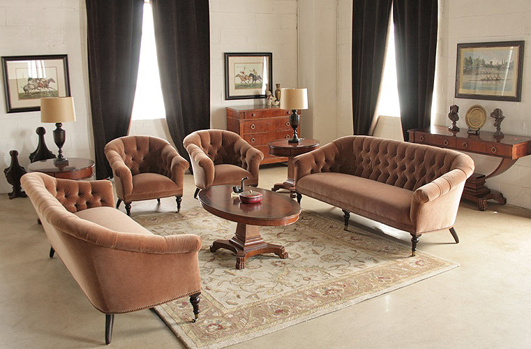 Spice Velvet Sofa With Nailhead Trim