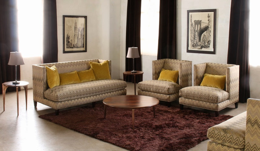 SF134 - Zigzag Sofa with Nailhead Trim and 4 Chartreuse Pillows