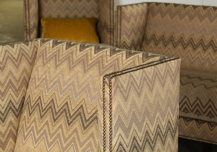 SF134 - Zigzag Sofa with Nailhead Trim and 4 Chartreuse Pillows