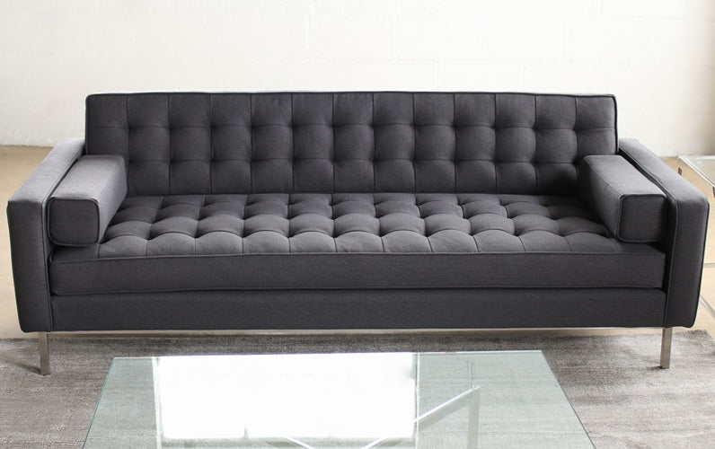 Modern Dark Grey Sofa with Tufted Back & Seat