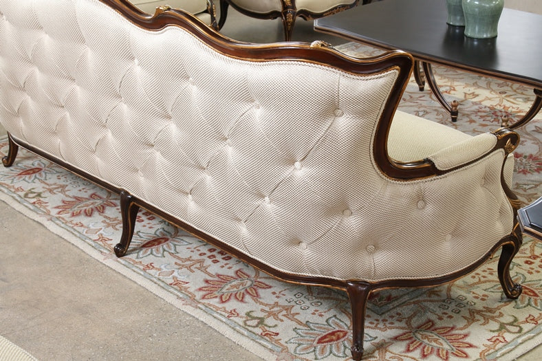 SF163 Ornate French Style Tufted-Back Sofa with Gold Gilt Frame 