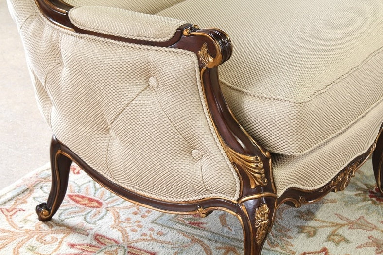 SF163 Ornate French Style Tufted-Back Sofa with Gold Gilt Frame 