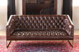 SF173 Tufted Leather Apartment Sofa with Antiqued Brass Frame