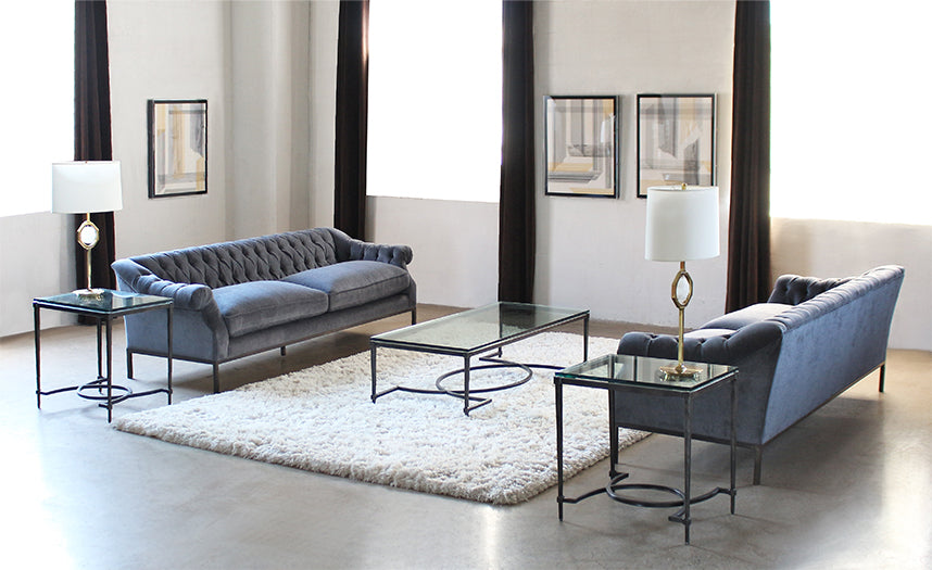 Damon Tufted Sofa in Charcoal Velvet