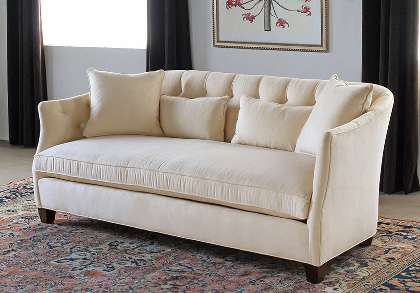 Curved Sofa with Tufted Back in Linato Cream