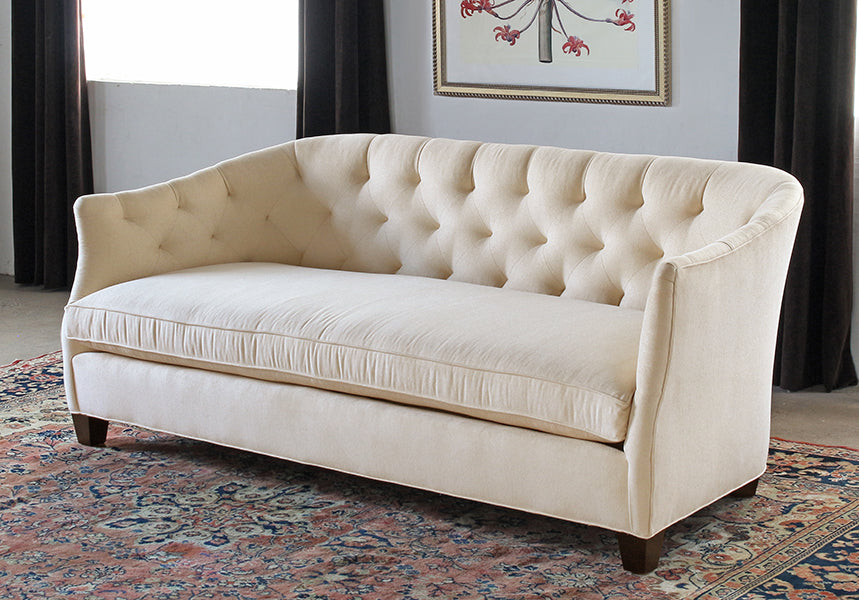 Curved Sofa with Tufted Back in Linato Cream