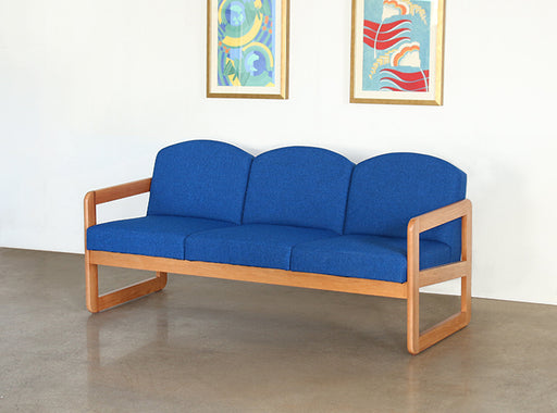 SF202 Natural Oak Sofa in Blue Upholstery