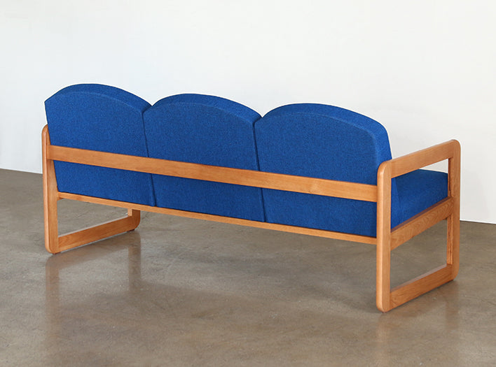SF202 Natural Oak Sofa in Blue Upholstery