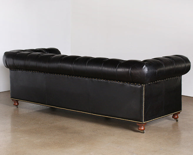 SF209 Tufted Leather Sofa in Saddle Black with Nailhead Trim 