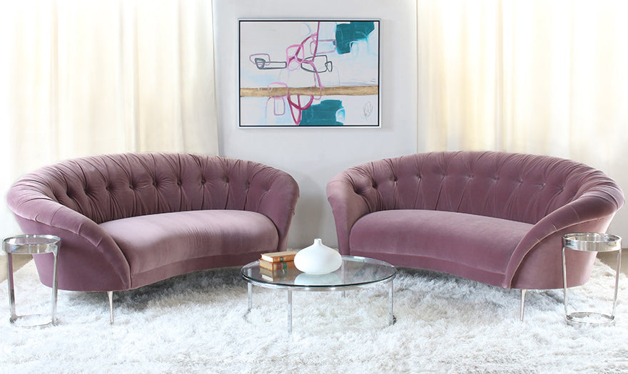 Rose Velvet Tufted Sofa with Splayed Legs